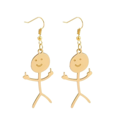 Cute Human Smiley Face Stainless Steel Earrings Keychain Necklace