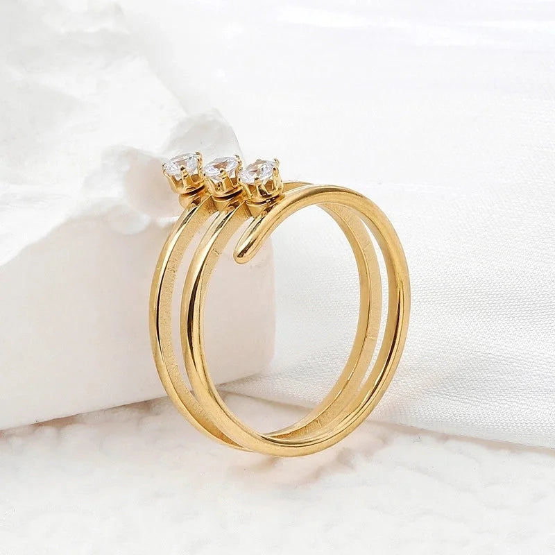 Elegant Lady Geometric 201 Stainless Steel Zircon Inlay Rings