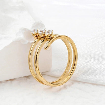 Elegant Lady Geometric 201 Stainless Steel Zircon Inlay Rings