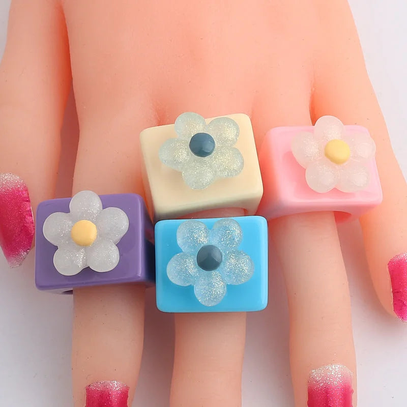 Cartoon Women Flower Fruit Plastic Rings