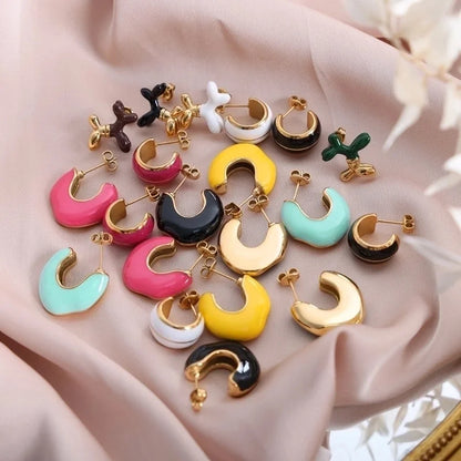 1 Pair IG Style Casual Modern Style Geometric Enamel Epoxy Plating Titanium Steel 18K Gold Plated Ear Studs