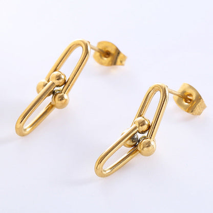 Minimalist Chain U-Shape Stainless Steel Electroplating Stud Earrings