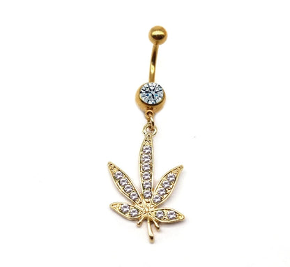 Elegant Sunflower Maple Leaf Stainless Steel Alloy Copper Epoxy Inlay Rhinestones White Gold Plated Gold Plated Belly Ring