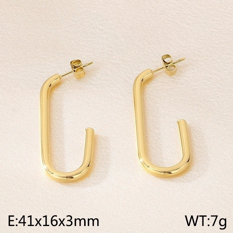 1 Pair Minimalist Solid Color Plating 304 Stainless Steel 18K Gold Plated Earrings