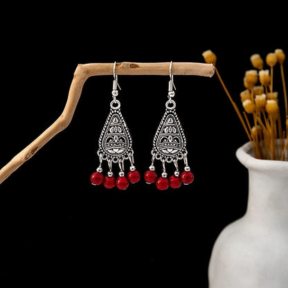 Bohemian Blue Turquoise National Style Earrings Imitation Miao Silver Metal Earrings Vintage Tassel Earrings