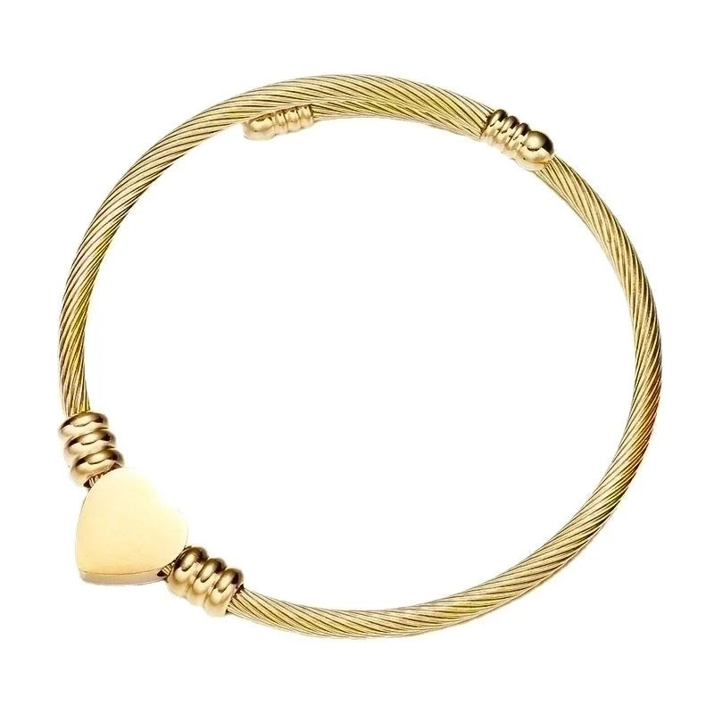 Minimalist Commute Heart Shape Stainless Steel Polishing Plating Bangle