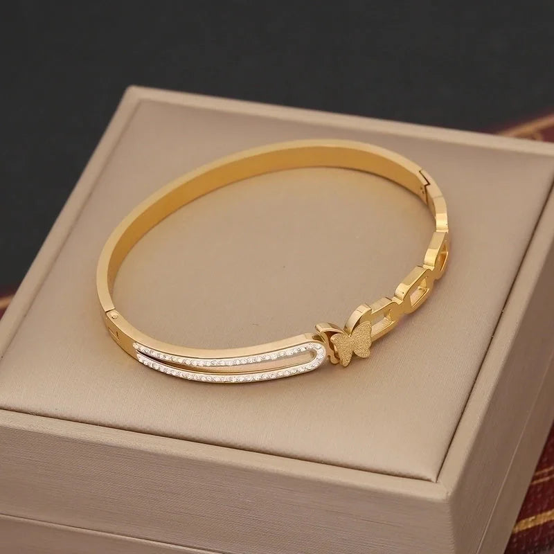 IG Style Vintage Style Eye Stainless Steel 18K Gold Plated Zircon Bracelets In Bulk