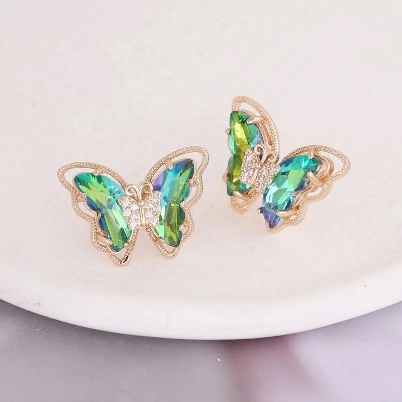 Fashion Butterfly Copper No Inlaid 18K Gold Plated Earrings Ear Studs