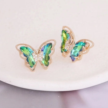 Fashion Butterfly Copper No Inlaid 18K Gold Plated Earrings Ear Studs