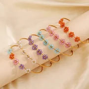 2 Pieces IG Style Flower 304 Stainless Steel 18K Gold Plated Zircon Bangle In Bulk