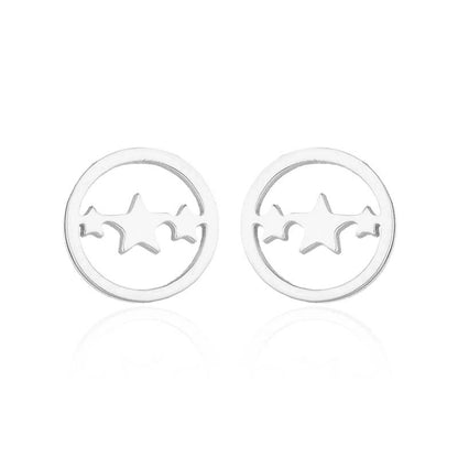 1 Pair Fashion Star Moon Tree Plating Hollow Out 304 Stainless Steel 18K Gold Plated Ear Studs