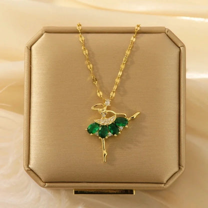 Shiny Geometric 201 Stainless Steel Copper Inlay Zircon Pendant Necklace