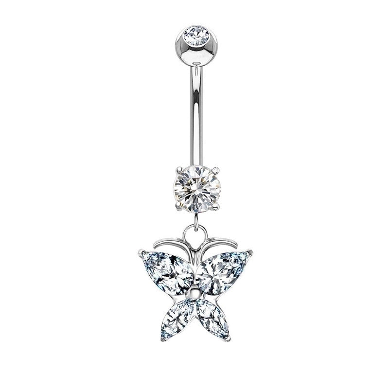 1 Piece Belly Rings Minimalist Heart Shape Wings Butterfly 316L Stainless Steel Copper Inlay Zircon