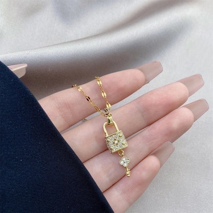 Minimalist Bow Knot Titanium Steel Copper Inlay Rhinestones Pendant Necklace