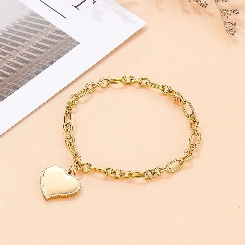 Minimalist Heart Shape Stainless Steel 18K Gold Plated Bracelets In Bulk