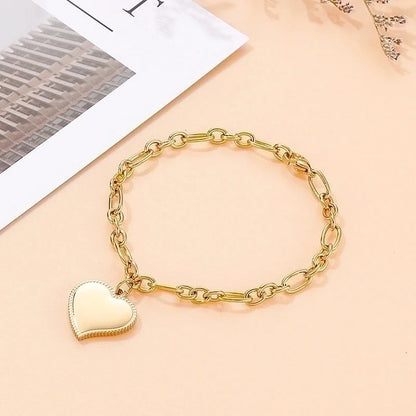 Minimalist Heart Shape Stainless Steel 18K Gold Plated Bracelets In Bulk