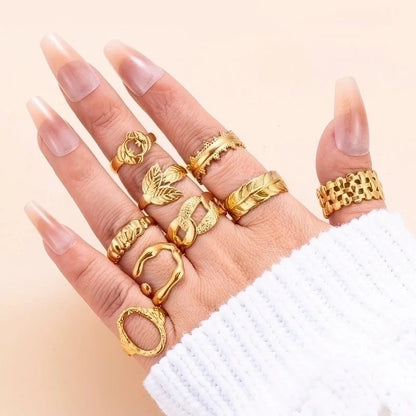 INS Style Leaf 304 Stainless Steel Plating Hollow Out Open Ring