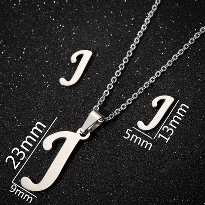 Women\'s Fashion Minimalist Letter Stainless Steel Pendant Necklace Ear Studs Plating Jewelry Sets