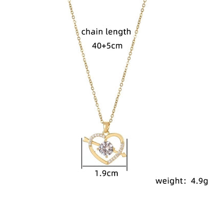 Copper 18K Gold Plated Plating Inlay Double Ring Letter Zircon Necklace