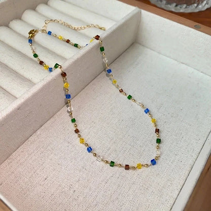 Natural Stone Freshwater Pearl Minimalist Beaded Geometric Necklace