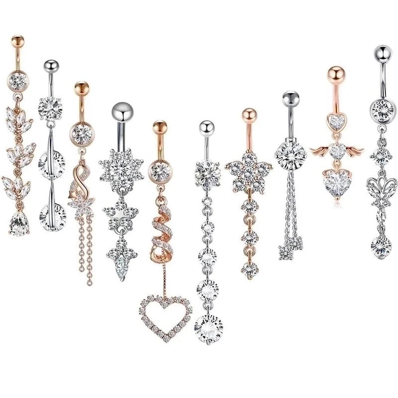 Minimalist Heart Shape Bow Knot Stainless Steel Plating Zircon Belly Ring 1 Piece