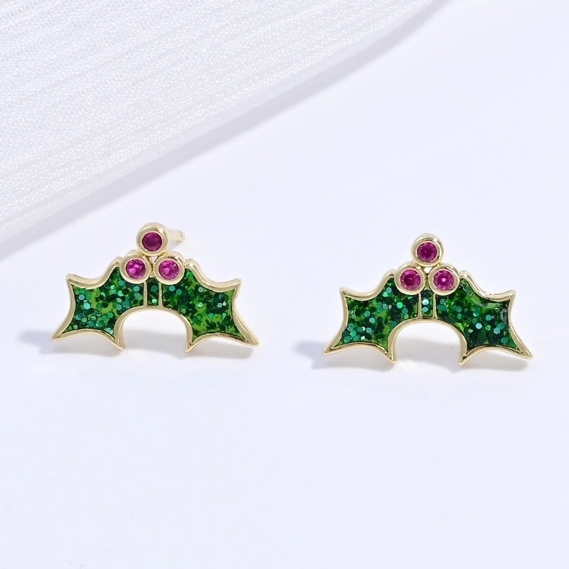 1 Pair Casual Sweet Minimalist Ice Cream Cherry Pineapple Enamel Copper Zircon 18K Gold Plated Ear Studs