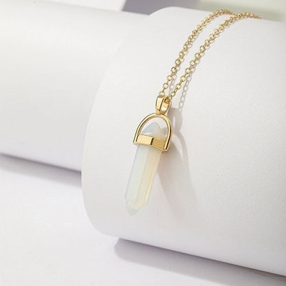 New Multicolor Hexagonal Column Natural Stone Pendent Necklace