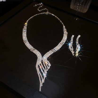 Explosions Zircon Diamond Geometric Necklace Earrings Suit Light Luxury Clavicle Chain High Sense Temperament Jewelry