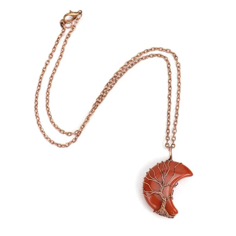 Minimalist Moon Tree Natural Stone Copper Pendant Necklace In Bulk