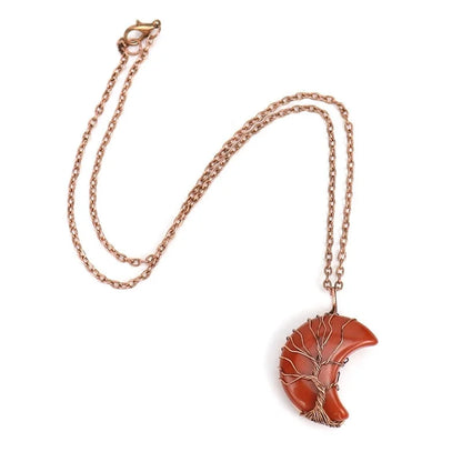 Minimalist Moon Tree Natural Stone Copper Pendant Necklace In Bulk