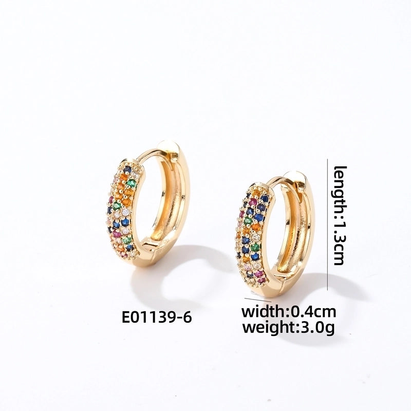 1 Pair Casual Modern Style Round Inlay Copper Zircon K Gold Plated Rhodium Plated Earrings
