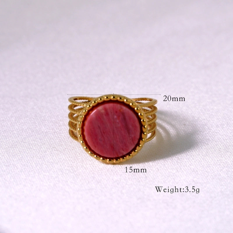 Retro French Style Geometric Titanium Steel Natural Stone Open Rings In Bulk