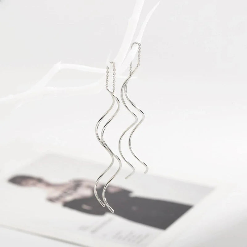 Korean Style S-shaped Long Tassel Earrings Curved Twisted Spiral Earrings