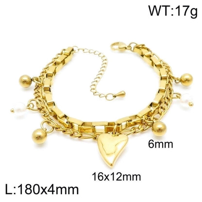 Minimalist Heart Shape Stainless Steel 18K Gold Plated Bracelets In Bulk