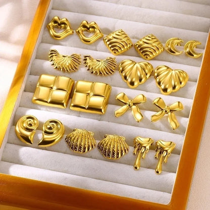 1 Pair Elegant Vintage Style Heart Shape Bow Knot 304 Stainless Steel 18K Gold Plated Ear Studs