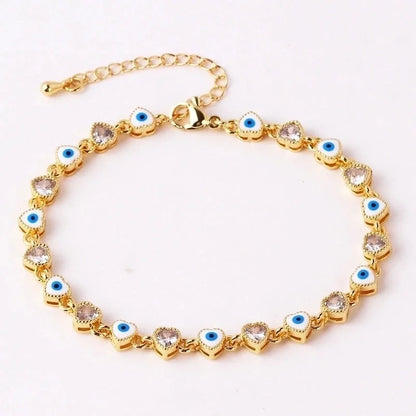 Retro Devil's Eye Heart Shape Copper Plating Inlay Zircon Gold Plated Bracelets