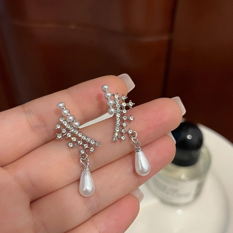 1 Pair Fashion Leaf Flower Bow Knot Imitation Pearl Alloy Rhinestones Earrings