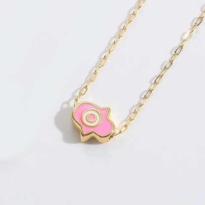 Copper 14K Gold Plated Enamel Pendant Necklace