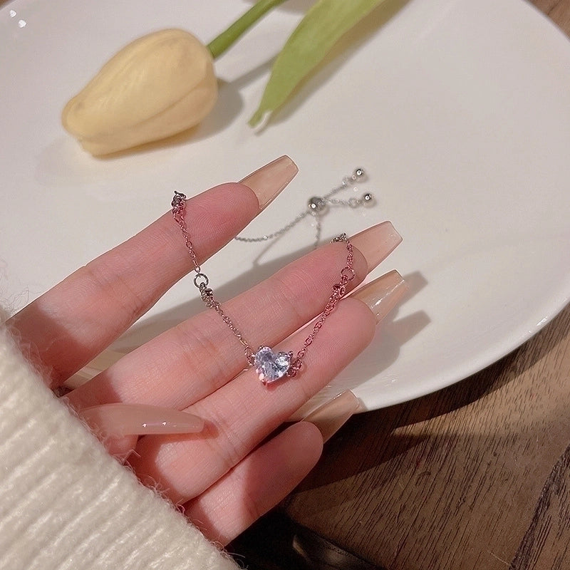 Elegant Lady Heart Shape Flower Bow Knot Titanium Steel Plating Inlay Rhinestones Bracelets