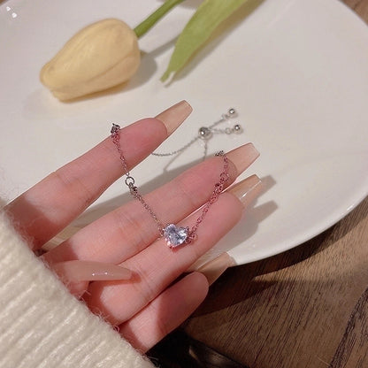 Elegant Lady Heart Shape Flower Bow Knot Titanium Steel Plating Inlay Rhinestones Bracelets