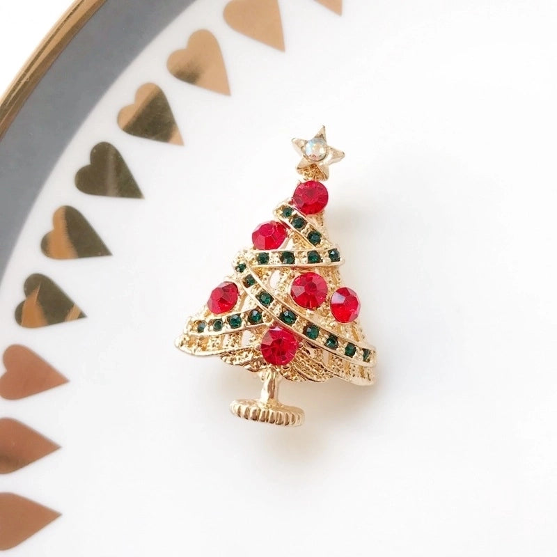 Cute Pin Christmas Tree Snowman Alloy Rhinestone Enamel Women'S Brooches