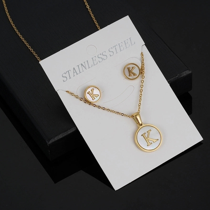 Minimalist Round Letter 304 Stainless Steel Shell 18K Gold Plated Gold Plated Stainless Steel Jewelry Sets