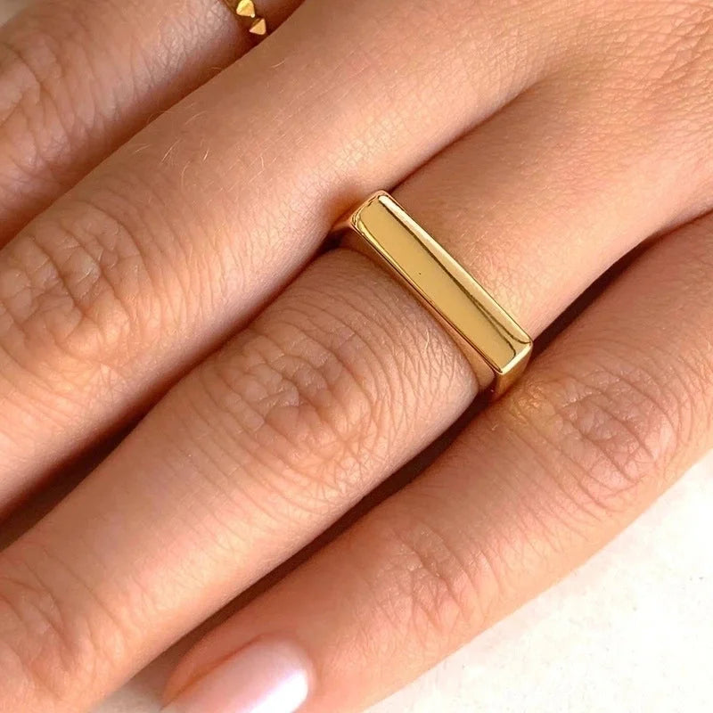 Simple Atmosphere Golden Flat Index Finger Copper Plated 18k Gold Ring