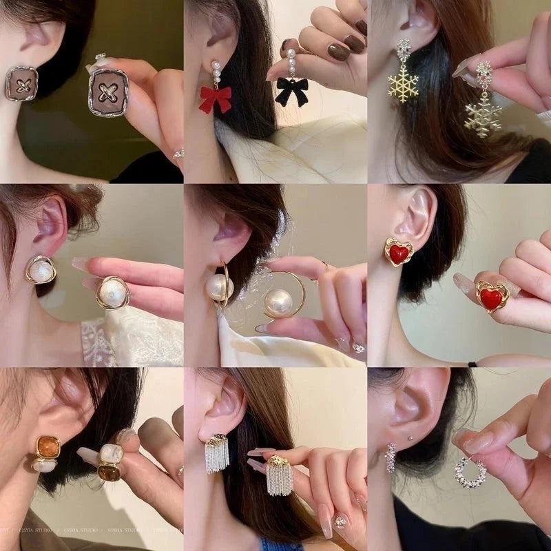 1 Pair IG Style Minimalist Heart Shape Flower Bow Knot Inlay Alloy Artificial Pearls Rhinestones Drop Earrings Earrings Ear Studs