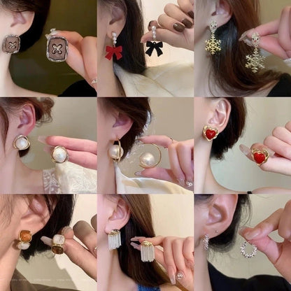 1 Pair IG Style Minimalist Heart Shape Flower Bow Knot Inlay Alloy Artificial Pearls Rhinestones Drop Earrings Earrings Ear Studs