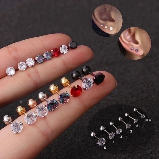 Ear Cartilage Rings & Studs Minimalist Round 316L Stainless Steel Inlay Zircon