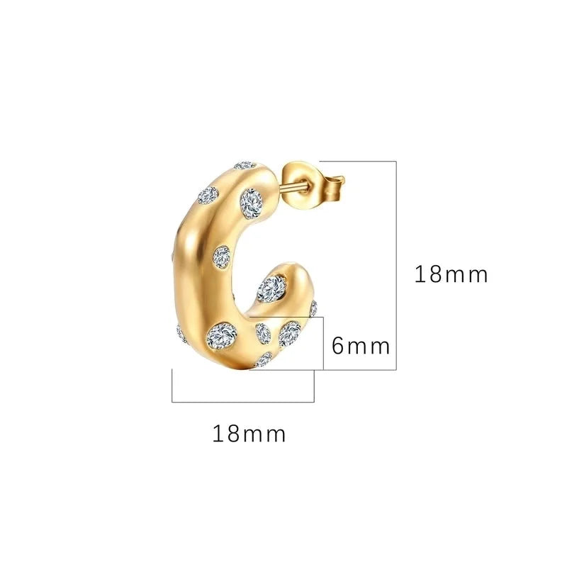1 Pair Fashion C Shape Plating Inlay 304 Stainless Steel Zircon 18K Gold Plated Ear Studs