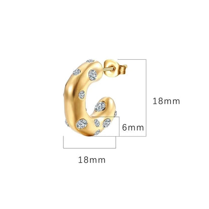 1 Pair Fashion C Shape Plating Inlay 304 Stainless Steel Zircon 18K Gold Plated Ear Studs