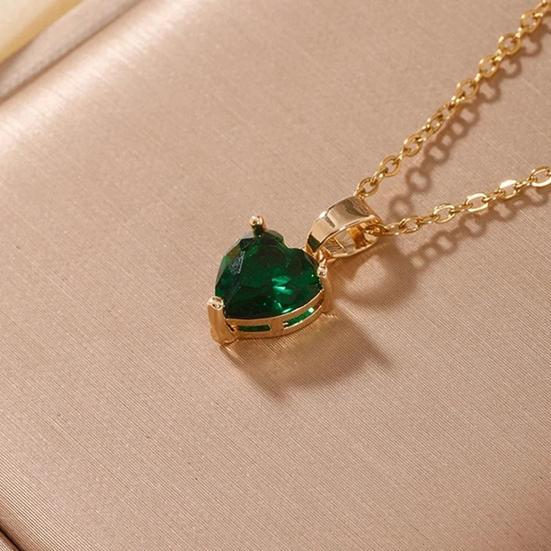 2 Pieces Elegant Minimalist Heart Shape 304 Stainless Steel Copper Plating Inlay Gold Plated Zircon Pendant Necklace