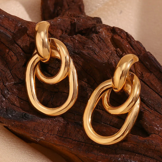 Fashion Circle Geometric Stainless Steel 18K Gold Plated Earrings